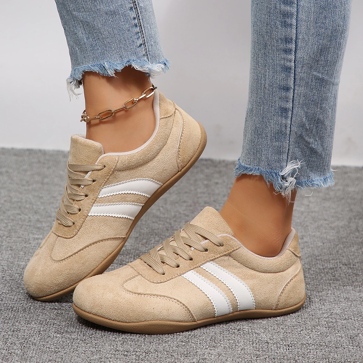 Women Sneakers Retro Round Toe Fashionable Shoes Spring New Style Shoes Women Breathable Lightweight Large Size Sneakers Women