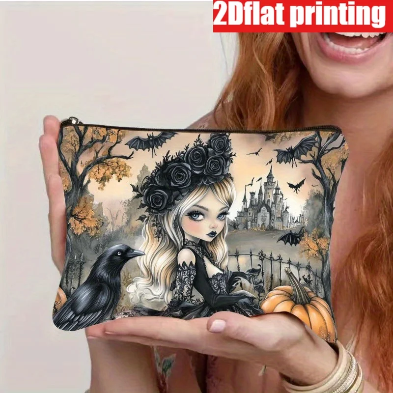 Makeup Bag Vintage Witch Resin Makeup Bag Halloween Themed Gothic Art Secure Zipper Design Lightweight Travel Cosmetic Pouch