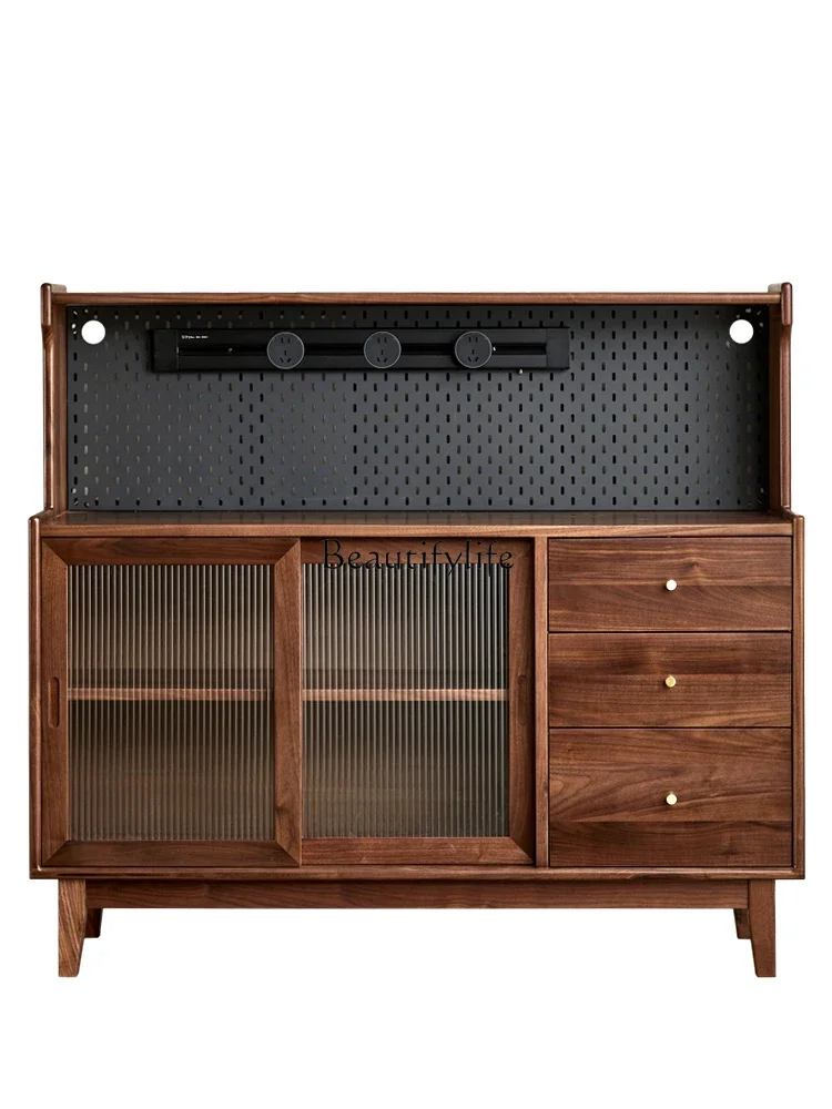 

FG11Black Walnut Wood Sideboard Cabinet Modern Minimalist Solid Wood Living Room Storage Wall Integrated Storage Side Cabinet