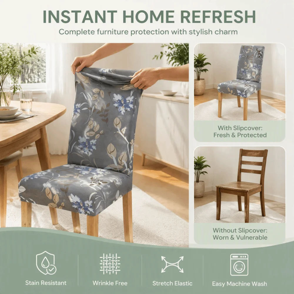 Printed Stretch Dining Chair Cover Stretch Stain Resistant Printed Elastic Chair Cover Washable Floral Fabric Chair Slipcover