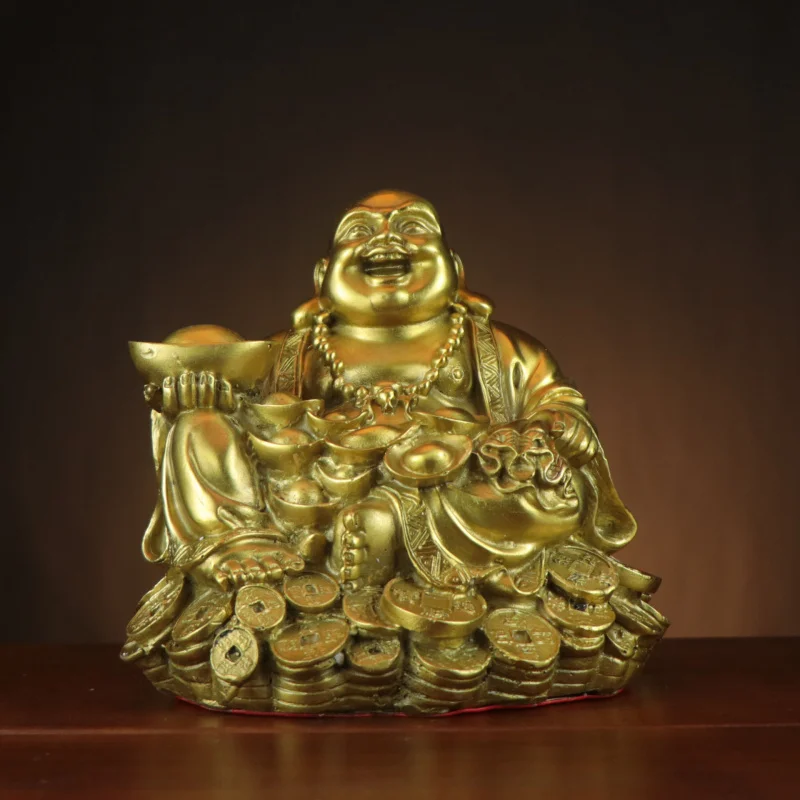 

All-copper Maitreya , with a treasure and bag, home worship statue decoration, sitting money Buddha, laug