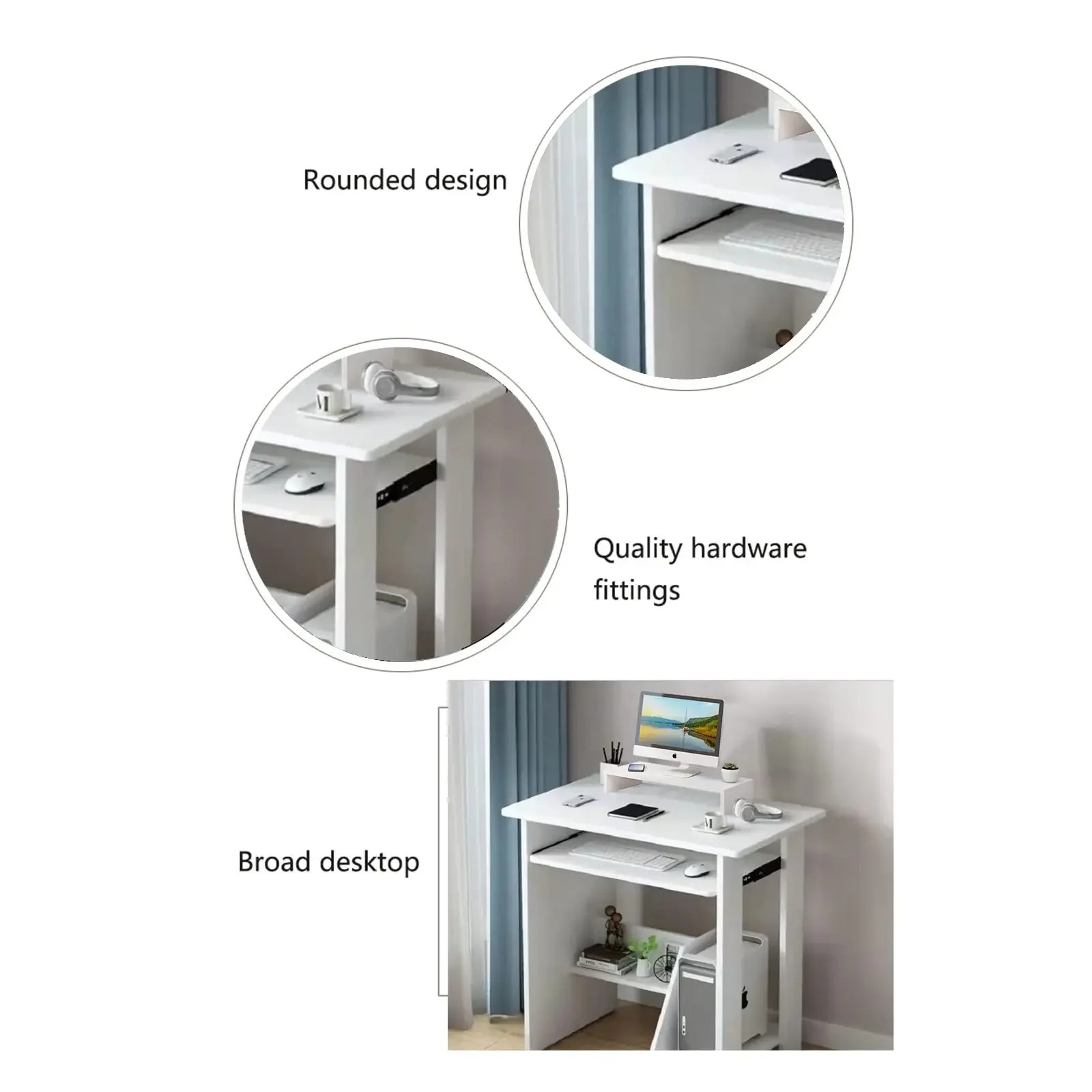 Home Office Computer Desk with Monitor Stand Keyboard Tray,  Study Desk PC Laptop Table , Modern Workstation for Small Spaces