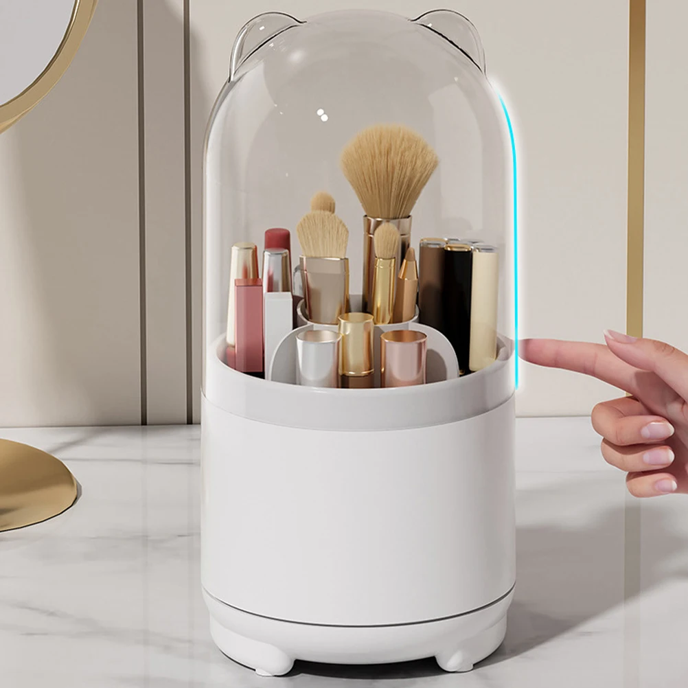 

Rotating Makeup Brush Holder Organizer With Lid Storage Box Desktop Container Stand For Home Office Practical