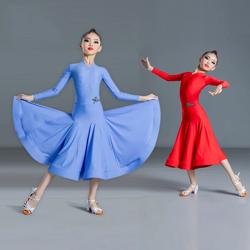 

New Ballroom Dace Clothes Kids Latin Dance Competition Clothing Girls Professional Practice Dresses Red Blue Tops Skirt BL14638
