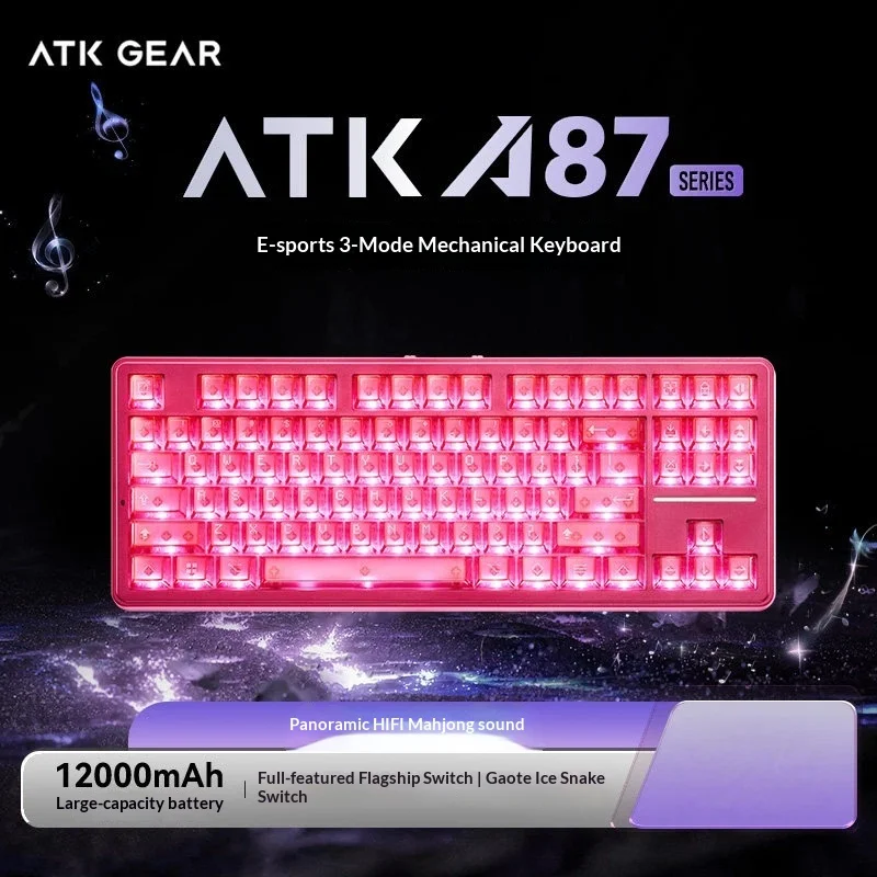 ATK A87/ A87Ultra Tri‑Mode Mechanical Keyboard,87‑Keys 12000mAh 0.1ms Latency Gasket HIFI Mahjong Sound RGB Gaming Keyboard