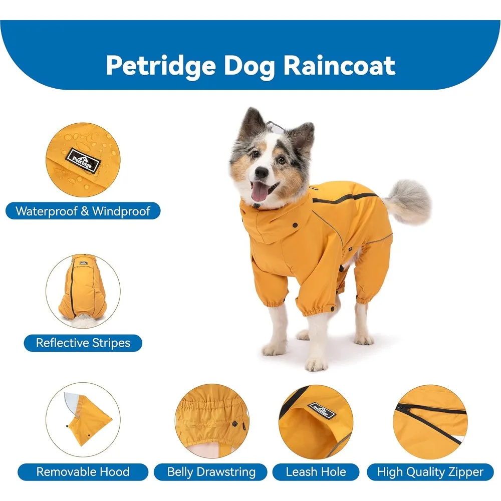 Dog Four-Legged Rain Jacket Raincoat Waterproof Windproof Coat for Large Dogs Adjustable Waterproof Dog Rain Coat Reflective Rim