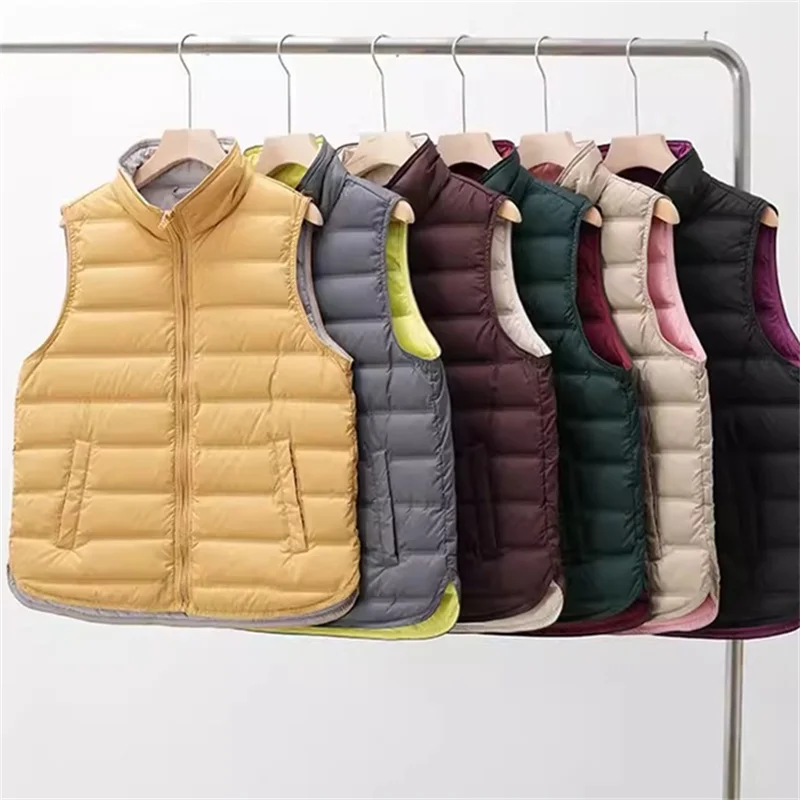 

Winter Women Warm Down Waistcoat Jacket Stand Collar Light Thin White Duck Down Vest Parkas Ladies Short Sleeveless Tank Coat