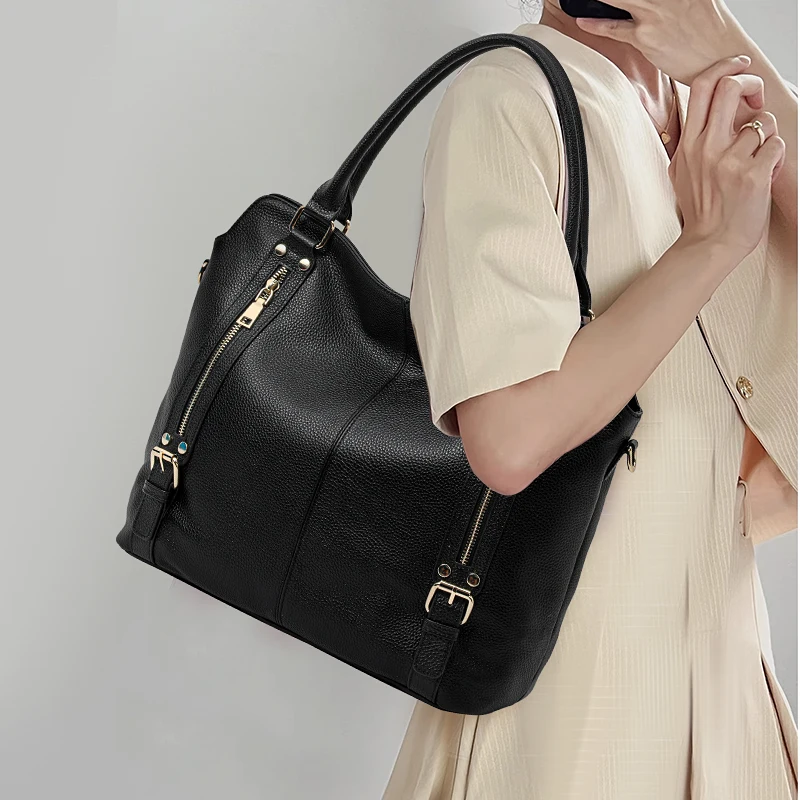 Genuine Leather Tote Bag for Women  New Style, Large-Capacity, Versatile, Commuter-Friendly, Hand-Held, Single-Shoulder