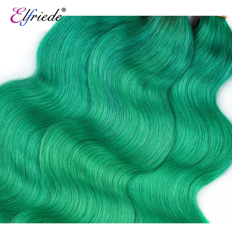 Elfriede Ombre 1B/Green Body Wave Human Hair Bundles Colored 100% Human Hair Extensions 3/4 Bundles Deals Human Hair Weaves