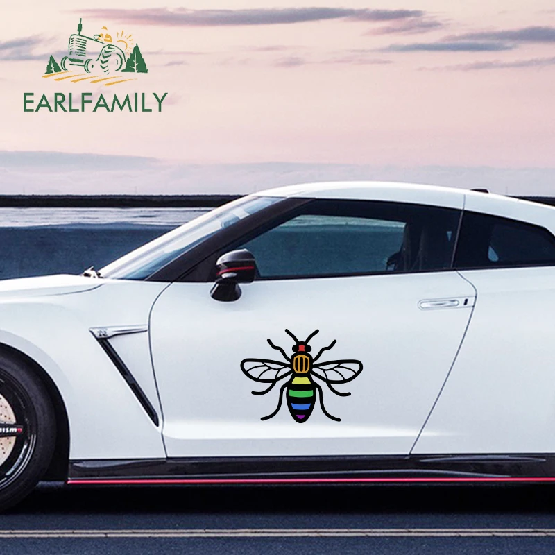 EARLFAMILY 43cm x 33.7cm for Manchester Rainbow Worker Bee Look Car Sticker Waterproof Sunscreen Decal Vinyl Car Wrap Decoration