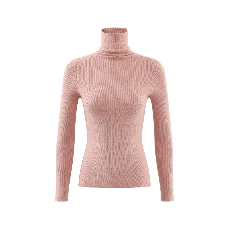 Top de gola alta de malha elástica de ajuste fino para mulheres macio elástico manga longa camiseta casual pulôver para outono inverno casual wear