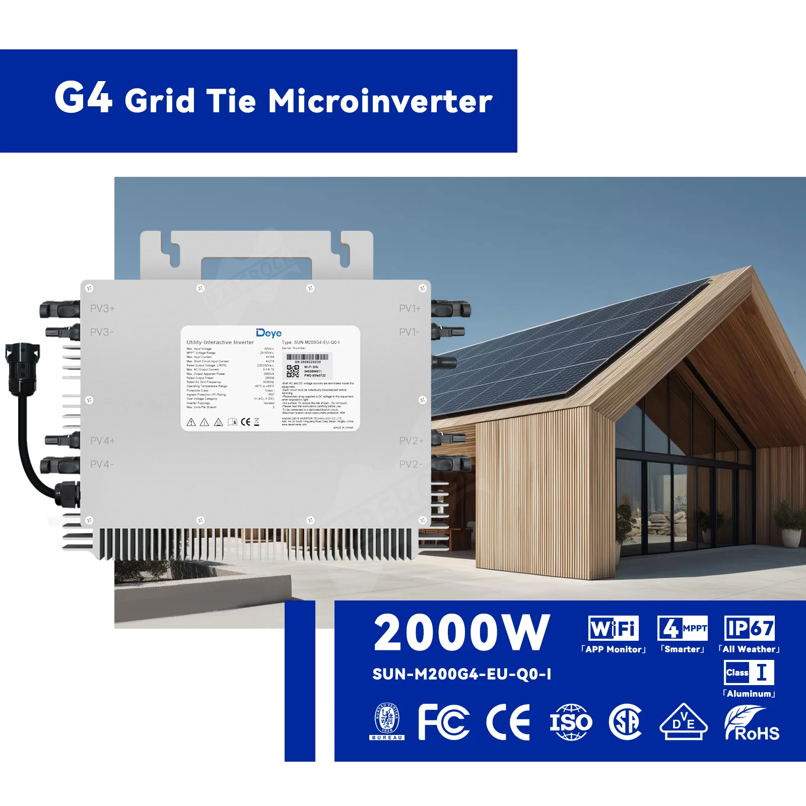Deye 2000W MPPT Solar-Mikrowechselrichter DC 20–60 V Rückfluss-Schutzfunktion, unterstützt 4 × 210–700W PV-Module, IP67, einfache Installation – Detail 2
