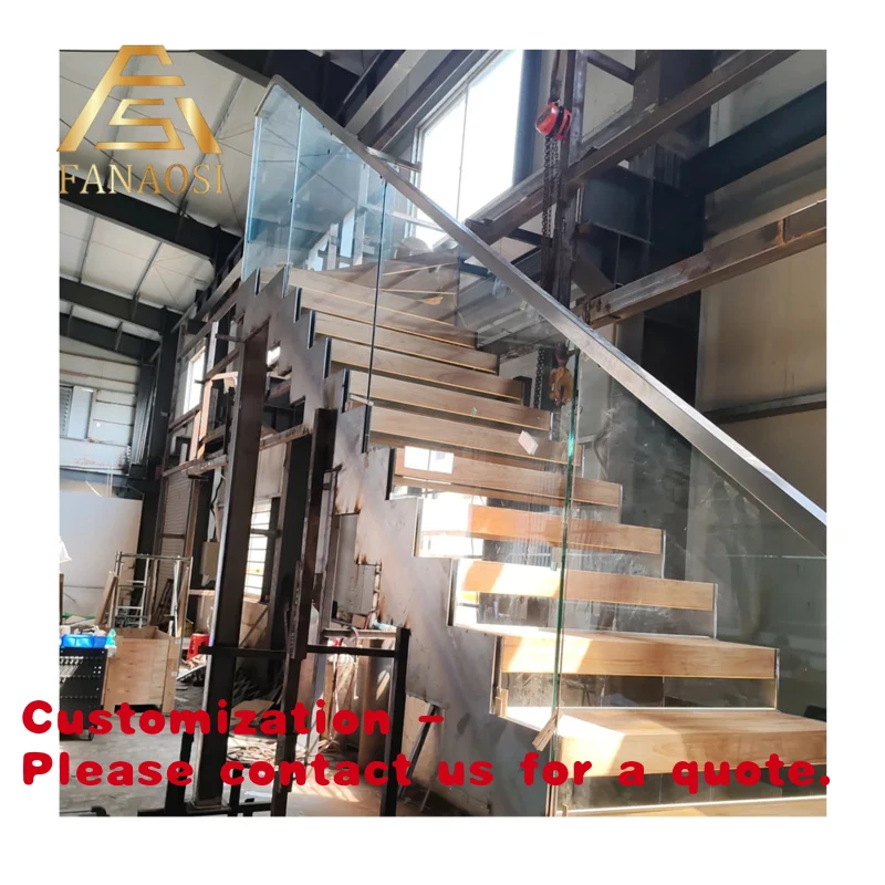 

custom.China Factory Indoor Stairs Modern Wooden Steps Steel Zigzag Stringer Staircase
