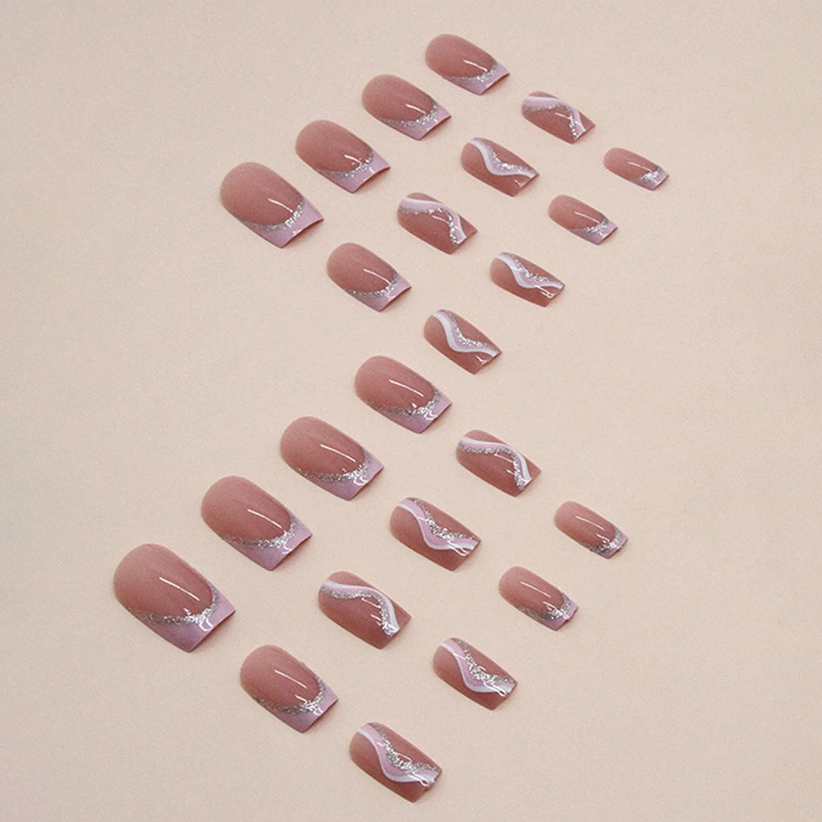 24 pieces of medium European style powder, sweet and sparkling pink lines, wearing nail pads&1 rubbing strip&1 jelly gel image 3