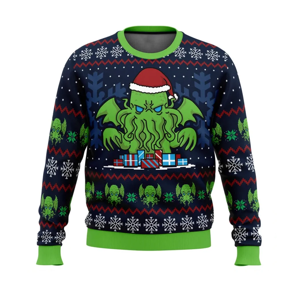 Cthulhu-Pull de Noël imprimé en 3D, Sweat à capuche joyeux Noël, Haut Anime, Épais, Nouveau, Connaissance chaude, Cadeau en-ly,