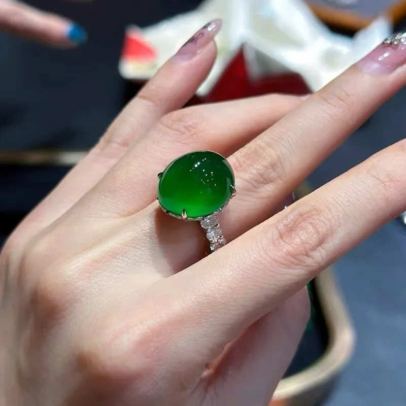 

Natural Oval Green Jade Emerald Gemstones Diamonds Rings for Women Silver 925 Vintage Bijoux Finger Bands Birthday Gift Jewelry
