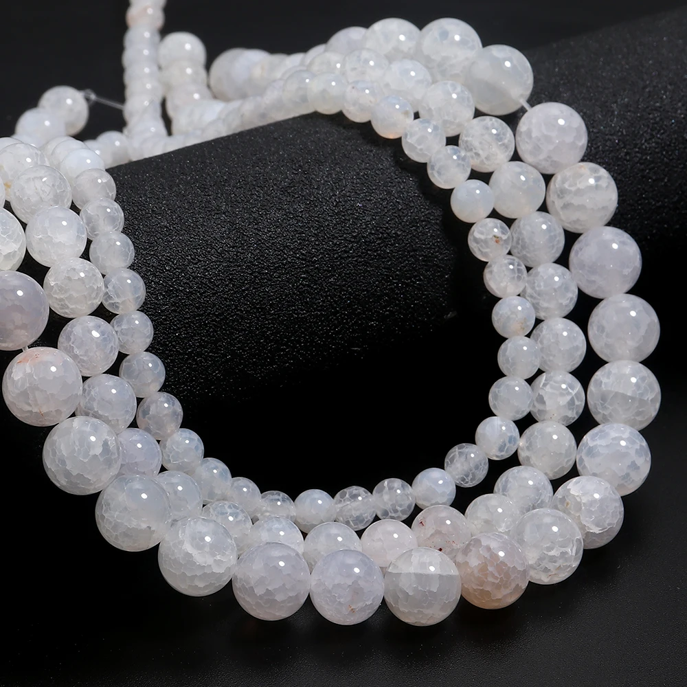 6 8 10 مللي متر العقيق الطبيعي حجر الخرز الأبيض الجليد زهرة مستديرة أحجار كريمة مفكوكة حبة لصنع المجوهرات عقد دي اي واي سوار النتائج #6