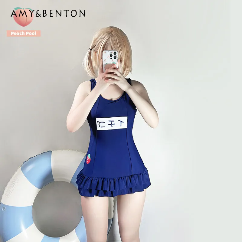 

Japanese Cute Girl Cartoon Print Sweet One-piece Swimsuit Female College Style Two-dimensional Sexy One-piece Skirt Swimsuit