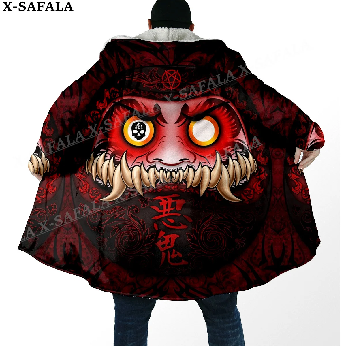 Daruma japanische Anime Manga Print dicke warme Kapuze Umhang Männer Mantel Mantel wind dichte Fleece Cape Robe Kapuze Decke-4