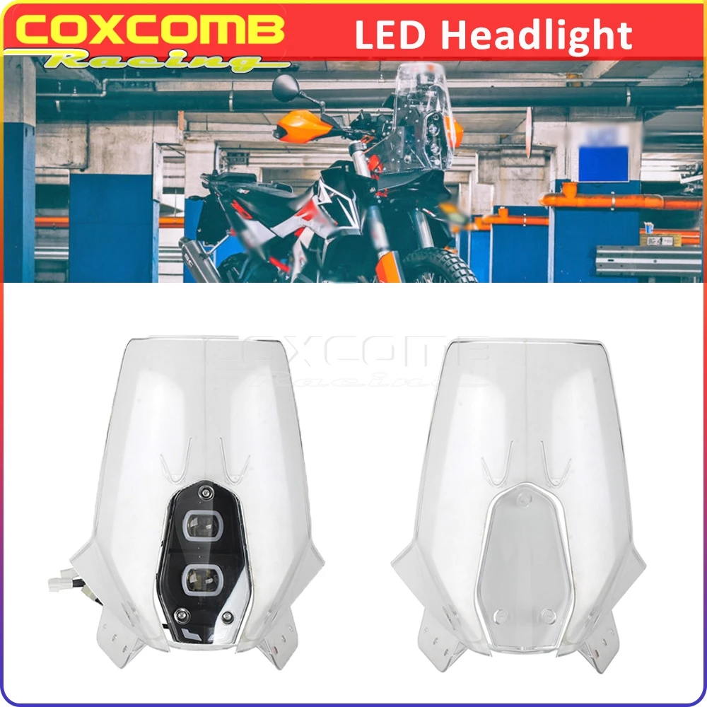 Front LED Headlight For ENDURO 690 RALLY 790/890 ADVENTURE-R EXC BAJA FE BAJA Headlamp Cover Dirt Bike Windshield Windscreen PC