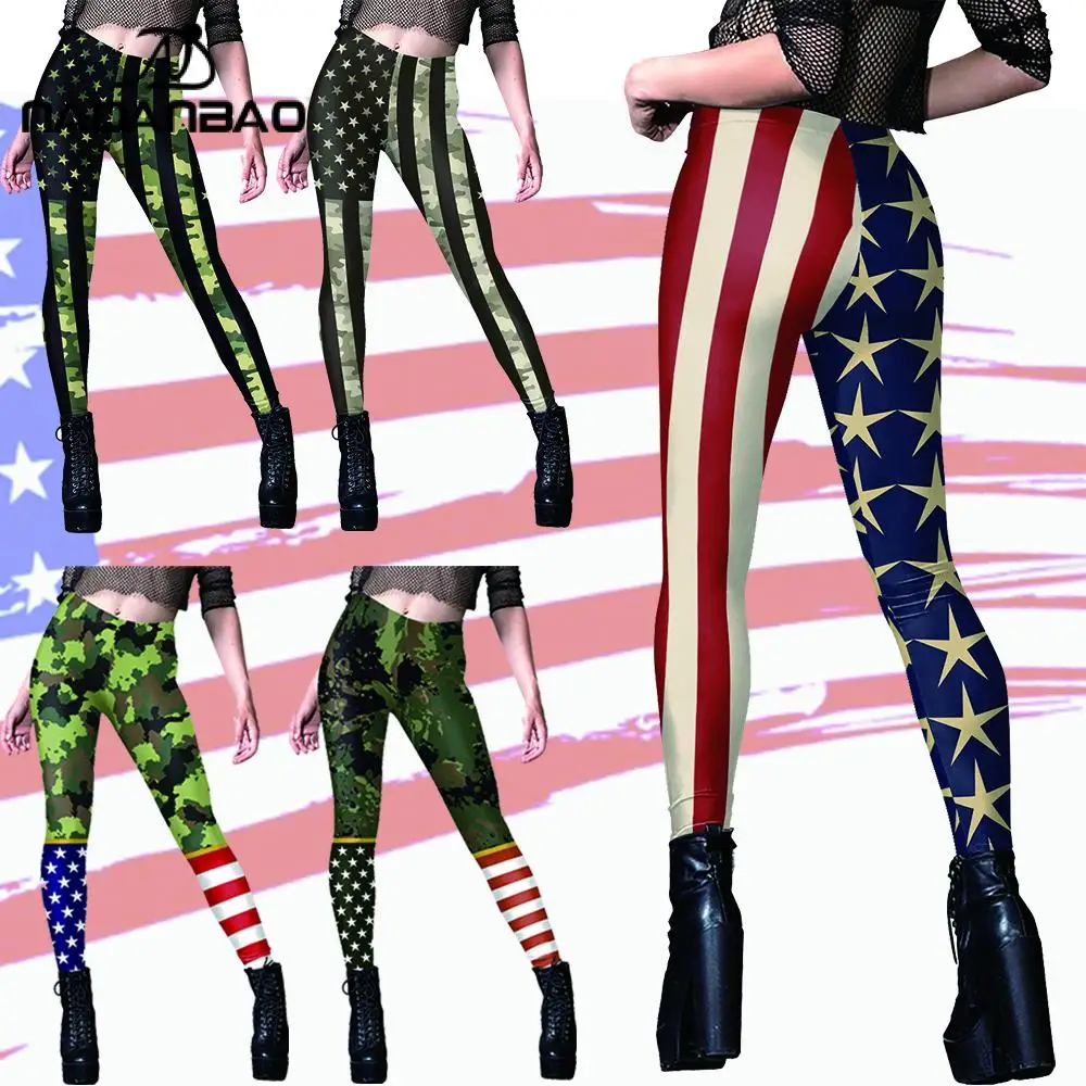 Nadanbao American Flag Printing Leggings Women Fitness Running Cycling Pants Sports Leggings High Waist Workout Gym Clothing