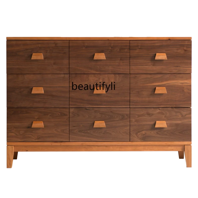 

Modern medieval black walnut solid wood drawer-type porch storage cabinet simple color matching chest cabinet