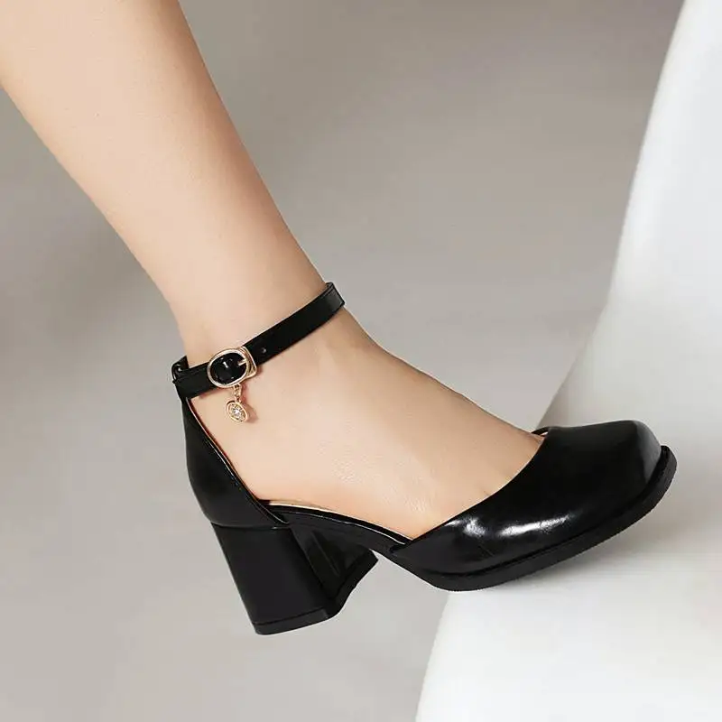 REAVE CAT Design Women Pumps Toe Block Heel 6cm Buckle Strap Sexy Dating Female Shoes Size 40 41 42 43 S4956