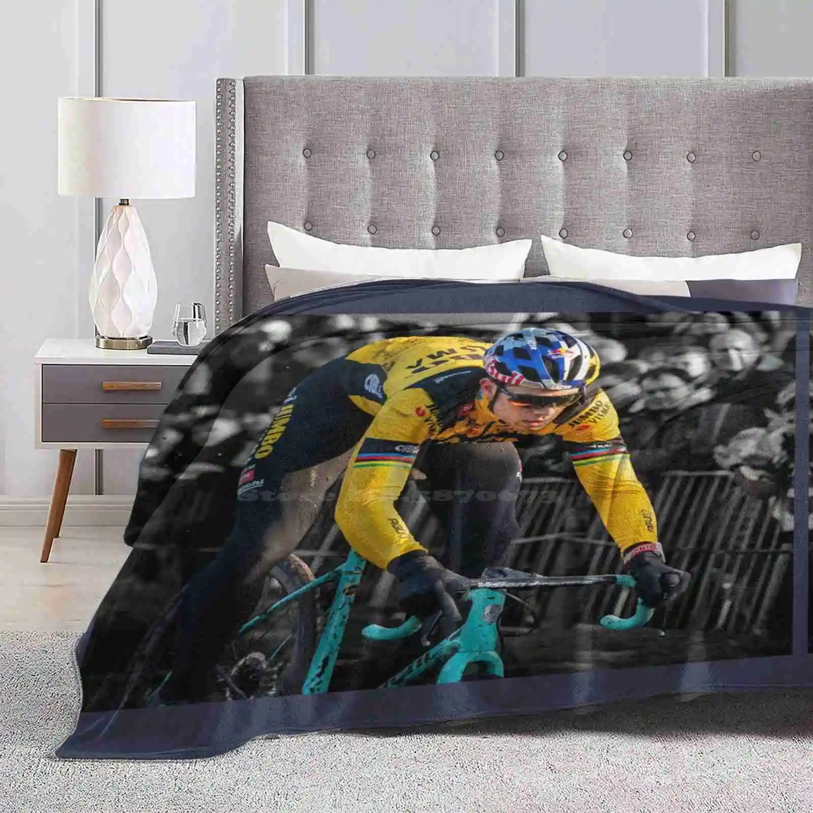 Wout Van Aert In Action! Trend Style Funny Fashion Soft Throw Blanket Wout Van Aert Eart Aart Belgium Uae Mountain Cycling