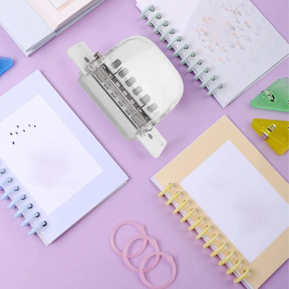 ABS 6 Hole Paper Punch Portable Mini Size Paper Puncher Compatible with A4 B5 A5 Colorful Casing Office Hole Punch Planners