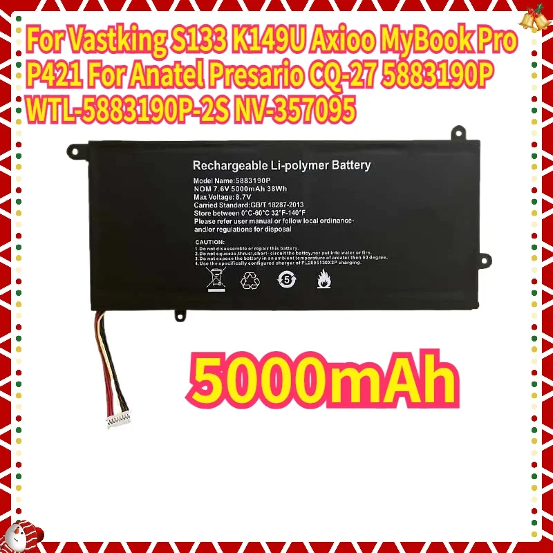 5000mAh 5883190P WTL-5883190P-2S NV-357095 Laptop Battery for Vastking S133 K149U Axioo MyBook Pro P421 Anatel Presario CQ-27