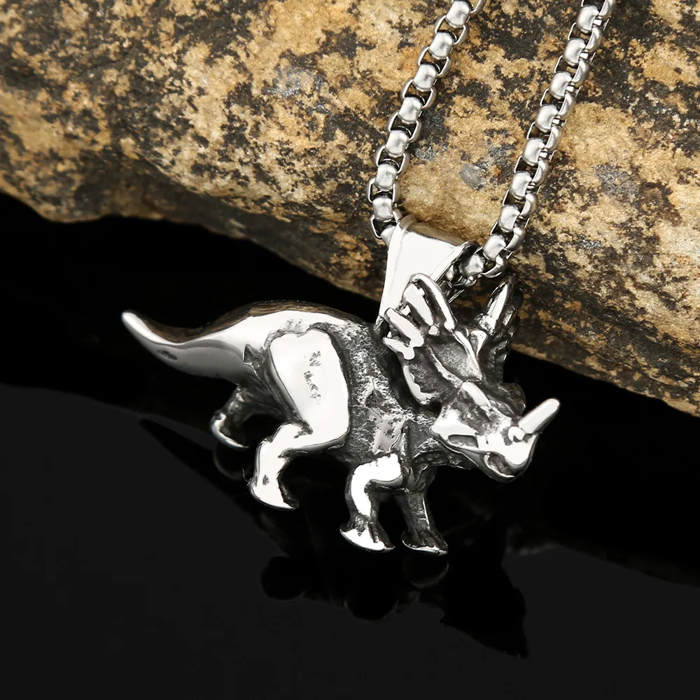 

Creative Fashion Cretaceous Dinosaur Pendant Stainless Steel Vintage Jurassic Animal Necklaces for Boy Trendy Jewelry Wholesale