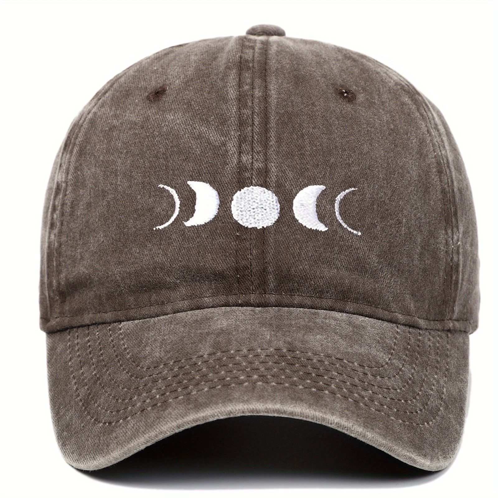 Moon Embroidered Baseball Cap - Vintage Washed Adjustable Unisex Hat with Crescent Moon Design, Breathable Fabric for Valentine'