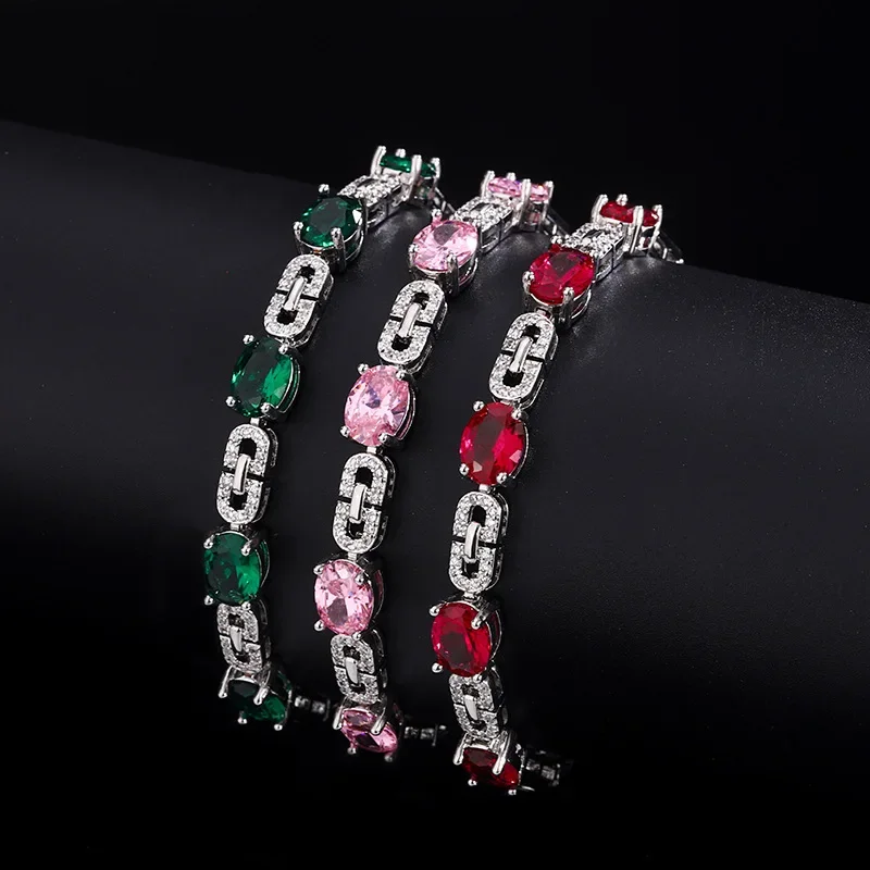 

Stunning High Carbon Diamond Bracelet for Women Oval Cut Multi Color Stones with Sparkling Links Elegant Design Jewelry Gift