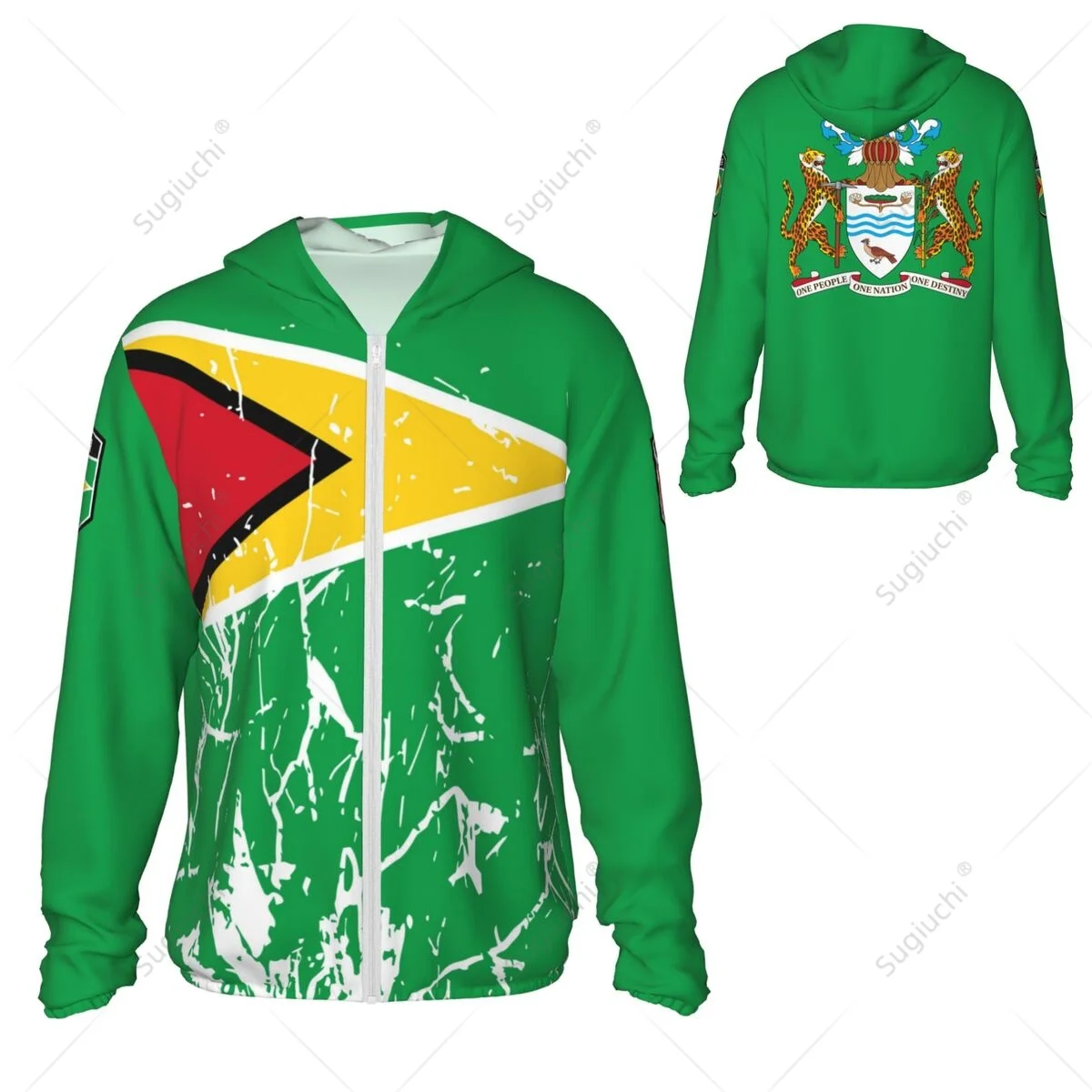 Guyana Flag Sun Protection Hoodie Sunscreen Clothes Fishing Cycling Running Quick Dry Long Sleeve With Zipper Polyester