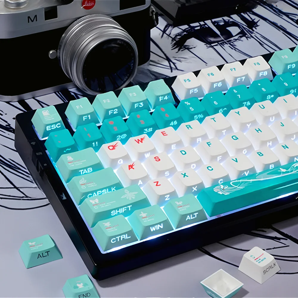GEFENSI Firefly Side Engraved Transparent Key Cap PBT 130 Key Individual Key Cap For 60/64/84/98/108 Mechanical Keyboard MX Swit