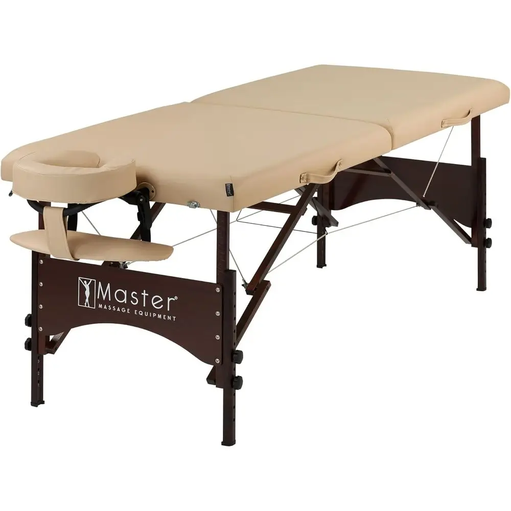 

Портативный массажный стол кремового цвета с ножками из орехового дерева - для массажа и упражнений (лежачее положение или сидячее положение)