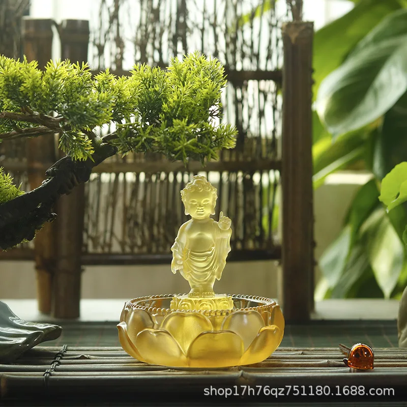 Glass Set (Prince Buddha + Bathing Tray + Spoon) Shakyamuni Festival Offering Ornament