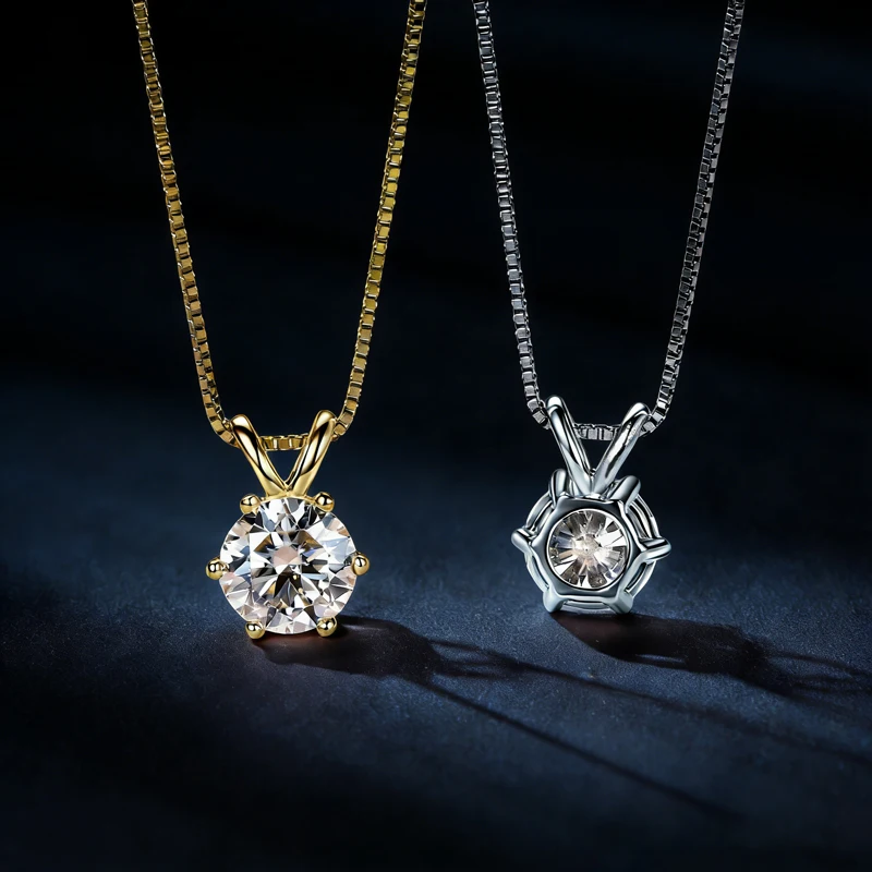 IOGOU Certified Classic 0.5CT-5CT D Moissanite Pendant Necklace Adjustable Chain for Women 5mm-11mm Imitation Diamond Jewelry