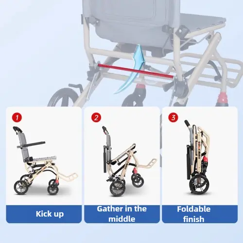 Ultralight Wheelchair Foldable Travel Chair Aluminum Mobility Aid Portable Transport Chair with Solid Tires for Airplane - Image 3