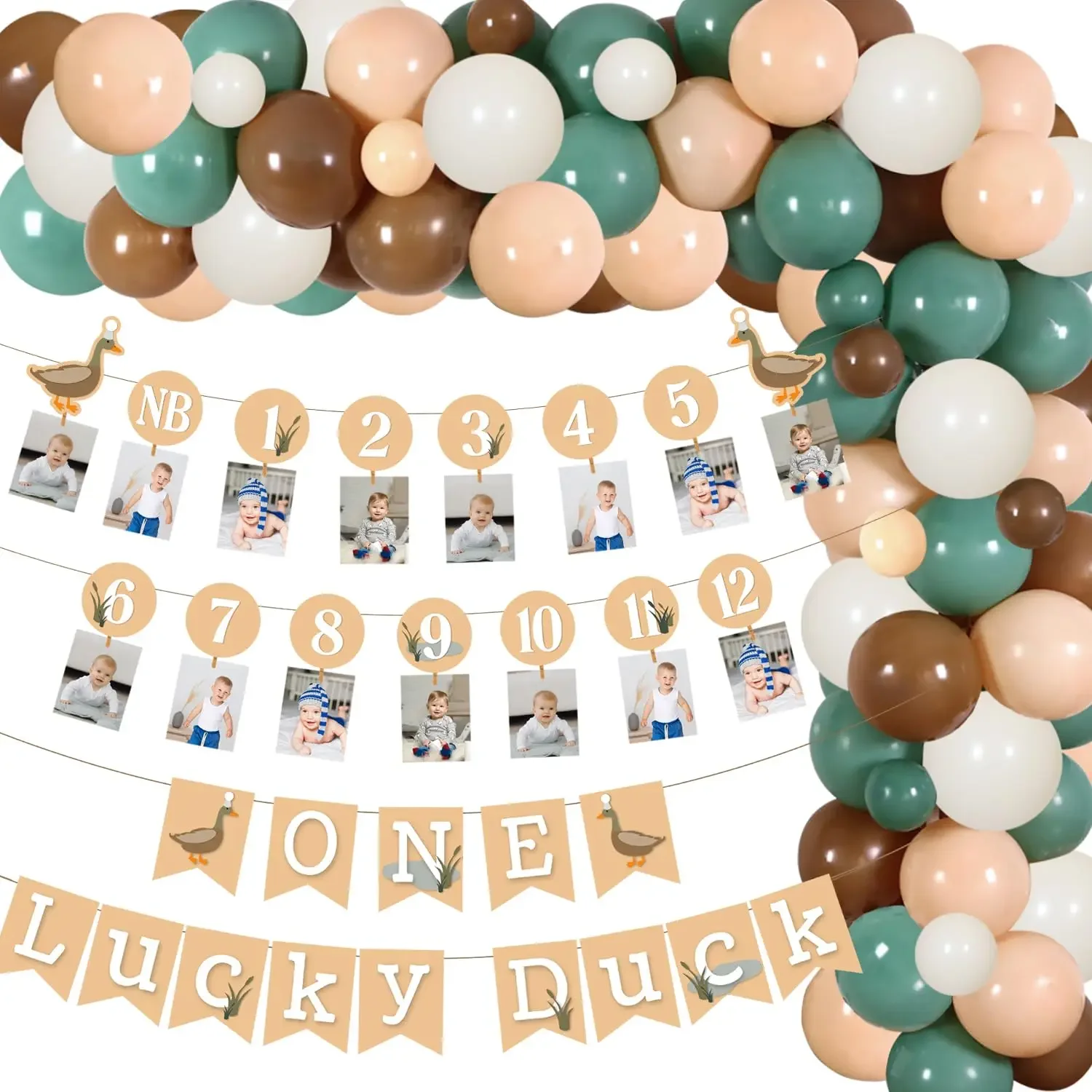 

97Pcs Duck Themed 1st Birthday Party Decoration Monthly Milestone Photo Banner One Lucky Duck Banner from Newborn to 12 Months