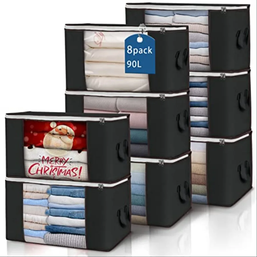 

Large Storage Bags, Clothes Storage Bins Foldable Closet Organizers Storage Containers with Durable Handles Thick Fabric for Bl
