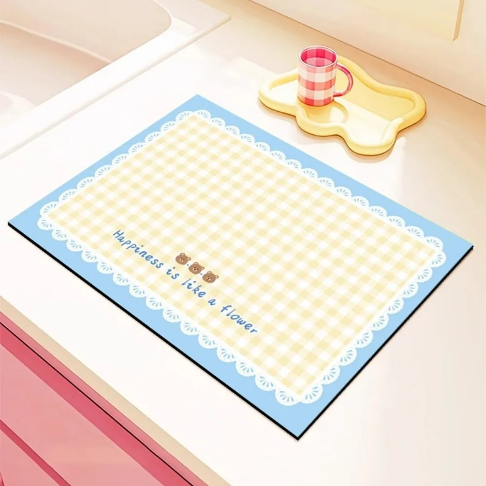 VIKAMA Diatomite Drain Mat for Kitchen Counter, Quick Dry Absorbent Non-Slip Desk Mat, Heat Resistant Cup Pad Home Decor