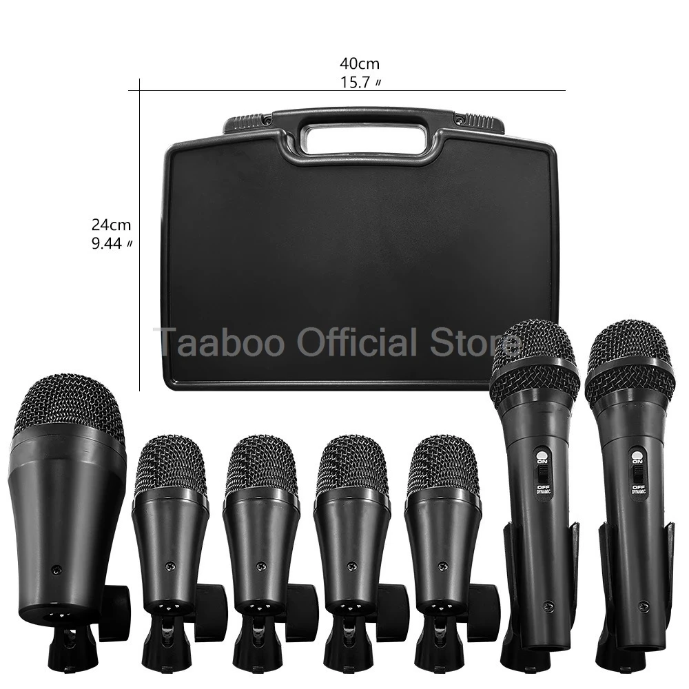 12W Microphone Kits 12V Professional Mic Drum Jazz Microphone Set SNR70dB Dynamic Sound for DJ  Recording Stage Band Performance