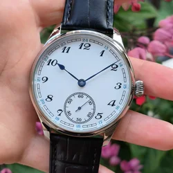 sterility no logo 44mm Men's hand mechanical watch White enamel dial Blue hand Seagull ST3621 movement AR sapphire or AR mineral