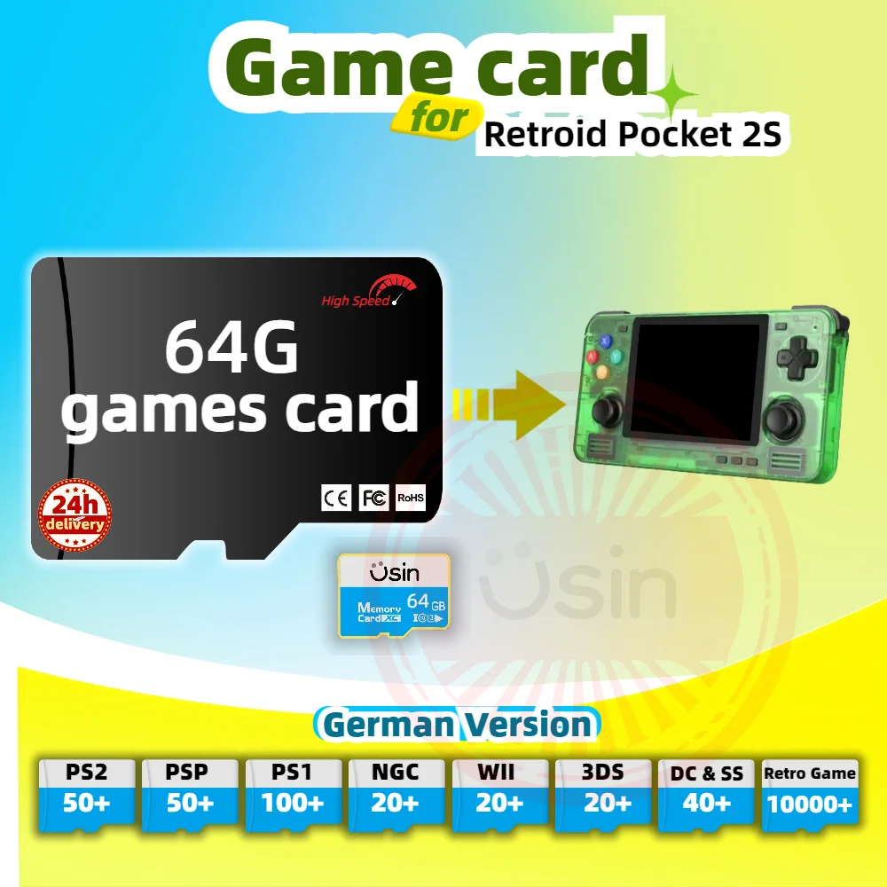 SD بطاقة الألعاب ل Retroid Pocket 2S RP2S 4 Pro النسخة الألمانية ريترو PS2 PSP ألعاب أندرويد الألعاب وحدة التحكم المحمولة الذاكرة TF 64G