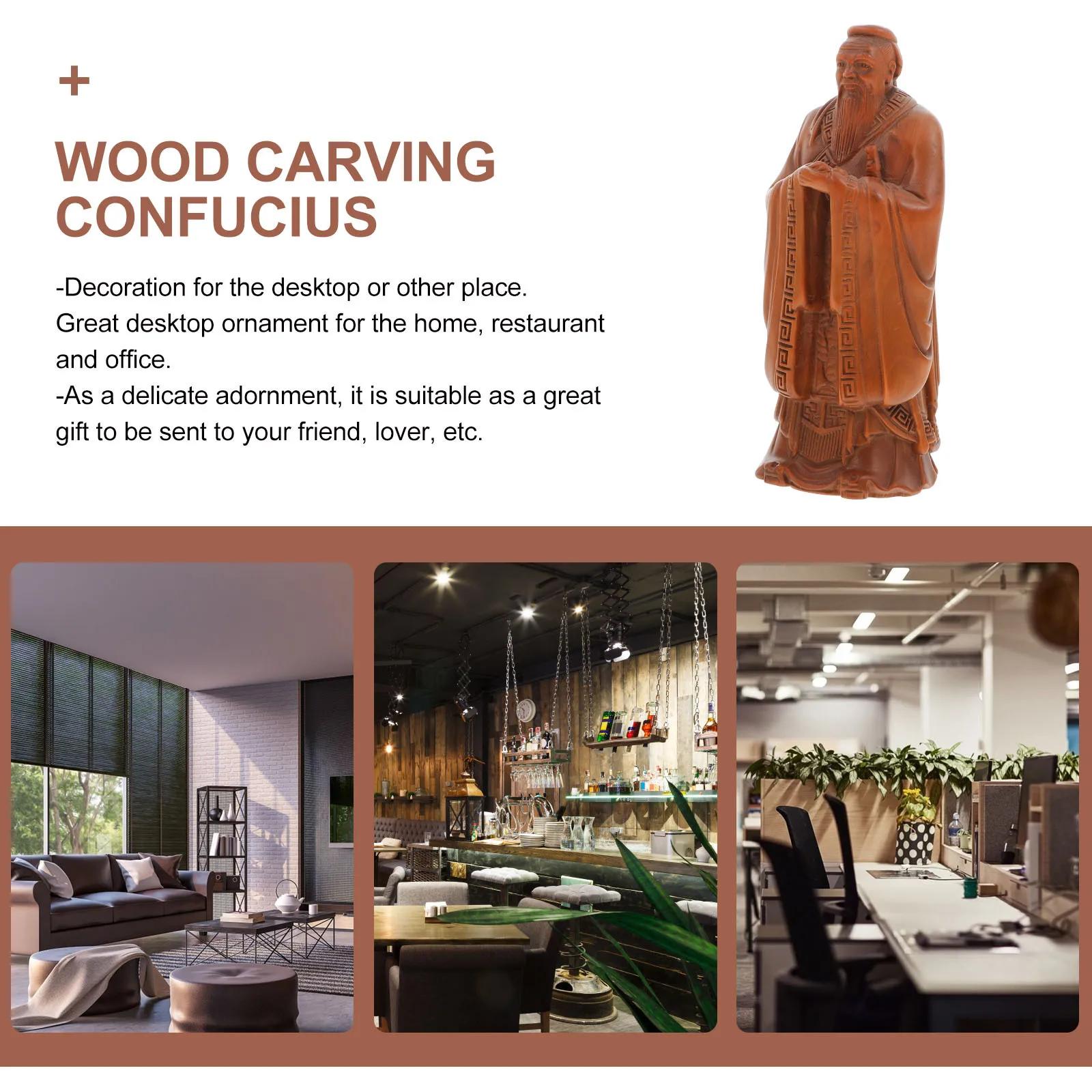 

Style Confucius Ornament Handcrafted Wooden Carving Desktop Decor For Home Office Tabletop Wood Craft