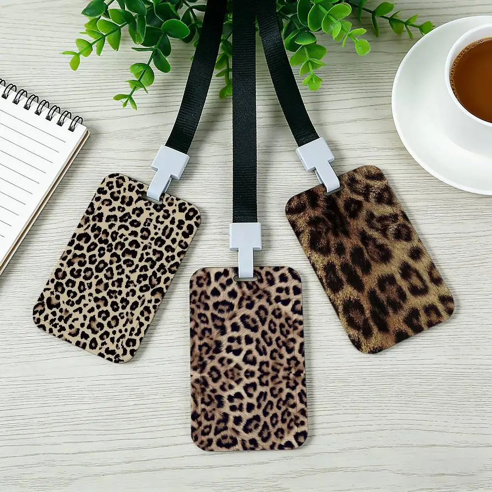Leopard Print Card Holder Employee Card Cover Lanyard Work Business ID Badge Holder Name Tag Cards Case