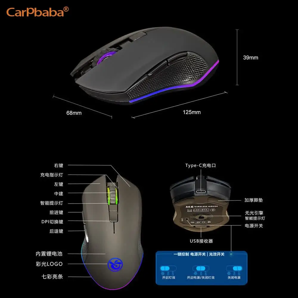 Carpbaba IM6 High-end Gaming Mouse Optical Professional With 7 Bright Colors LED Backlit 3200 DPI Ergonomics Design For PC