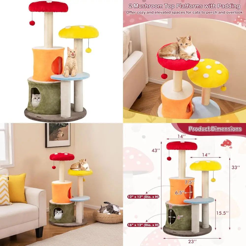 شجرة قطط فاخرة متعددة المستويات مع أعمدة خدش من السيزال، وجثم قطيفة، وألعاب معلقة #1