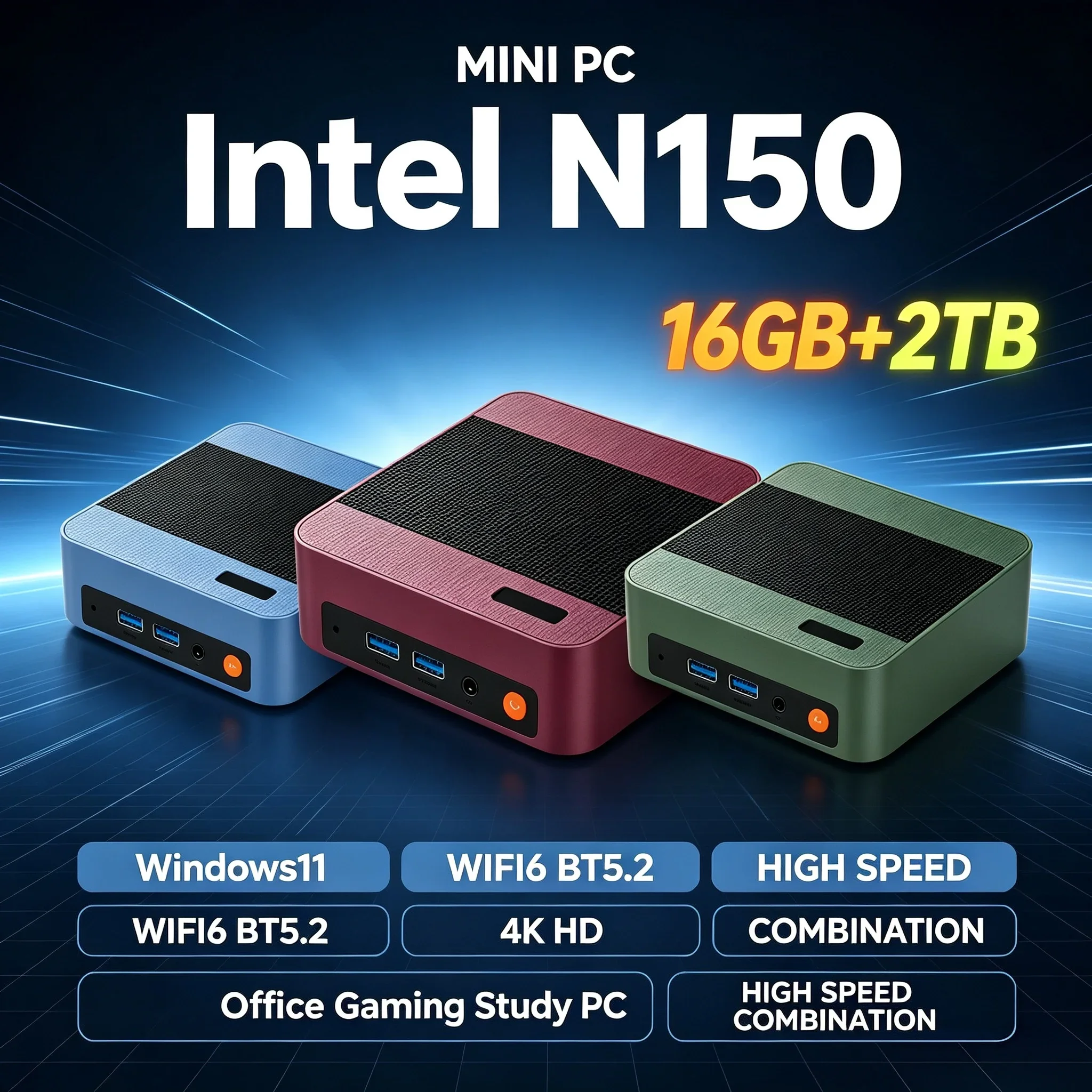 Mini PC Intel N150 Processor Windows 11 16GB RAM 1TB 2TB SSD WiFi 6 BT5.2 Office Mini Computer Host Compact Desktop Device